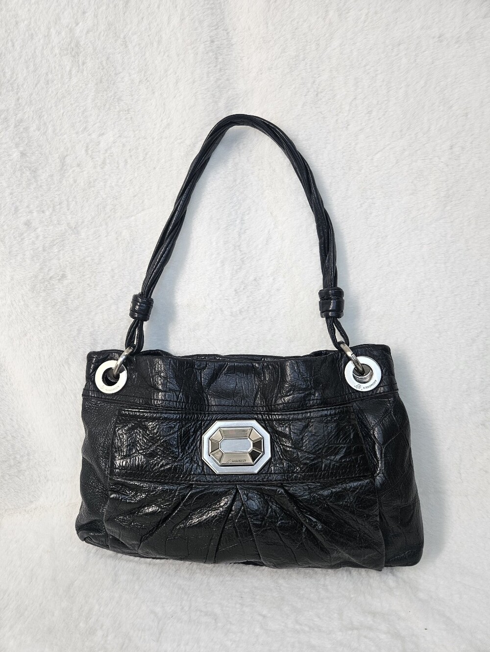 B. Makowsky Black Twist Strap Leather Hobo Shoulder Bag
